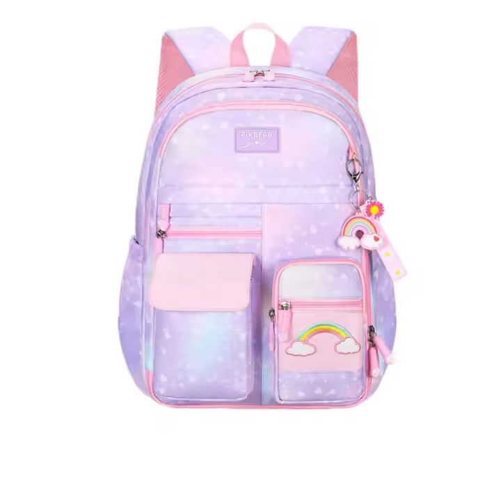 Mochila infantil de arcoíris con apertura lateral estilo refrigerador, bolso de hombro con apertura de puerta, tela Oxford con múltiples bolsillos - 1