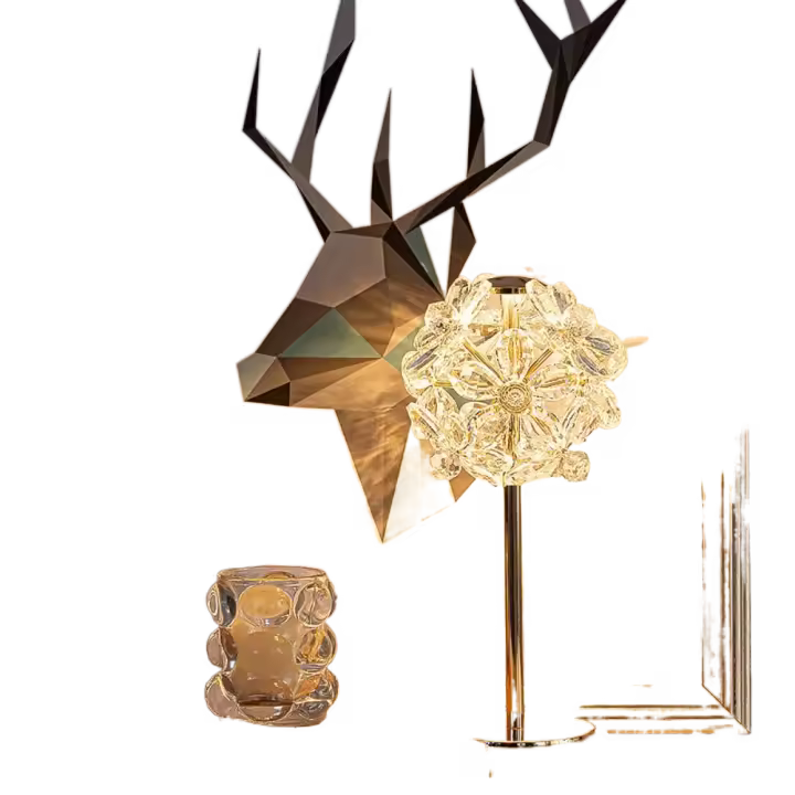 Lámpara de cristal con pantalla, lámpara de mesa de cristal, 3 luces de colores, lámpara de noche moderna regulable, luces suaves románticas, decoración, luz de escritorio - 1