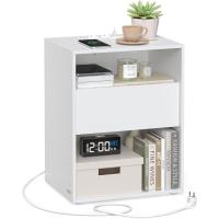 Ultrarrápido sin Herramientas Toolless, , Mesita de Noche, Mesa Auxiliar con Función de Carga, con Cajón, Moderna, para Dormitorio, Sala de Estar, Blanco Mate LET776W01 - details 7
