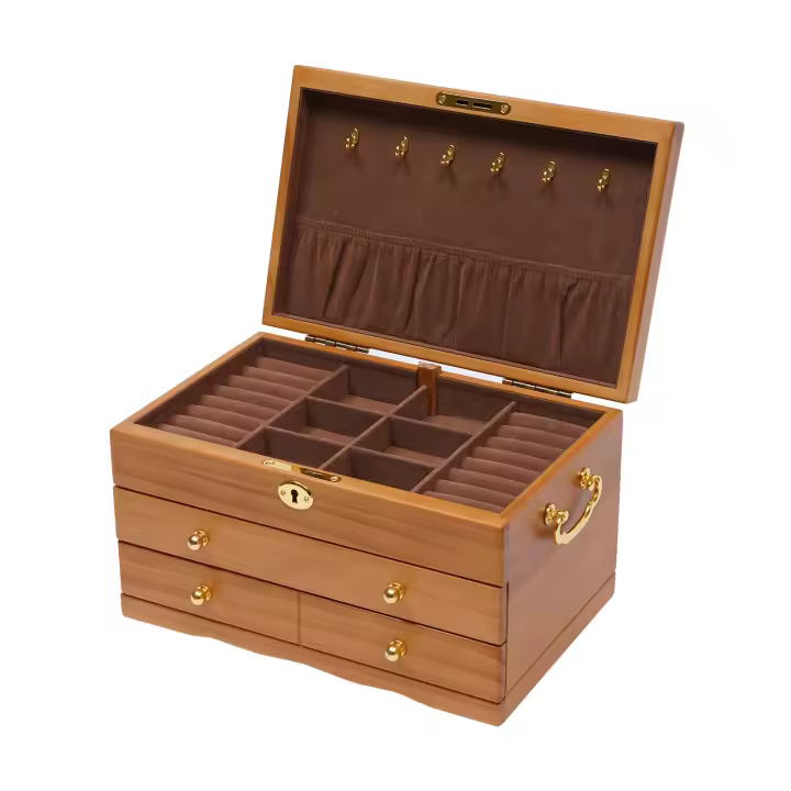 Cajas de madera para joyería, caja de almacenamiento grande sin Espejo, 3 capas, Bloqueable, escritorio, gabinete, caja de regalo - 1