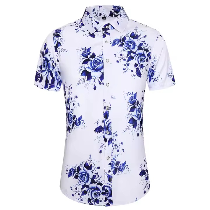 Camisas Casuales para Hombres con Estampado de Flor Material de Poliéster Vestido Formal sin Hierro - 1