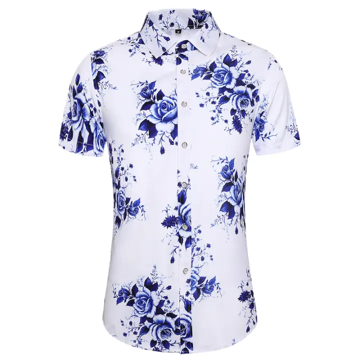 Camisas Casuales para Hombres con Estampado de Flor Material de Poliéster Vestido Formal sin Hierro - 1