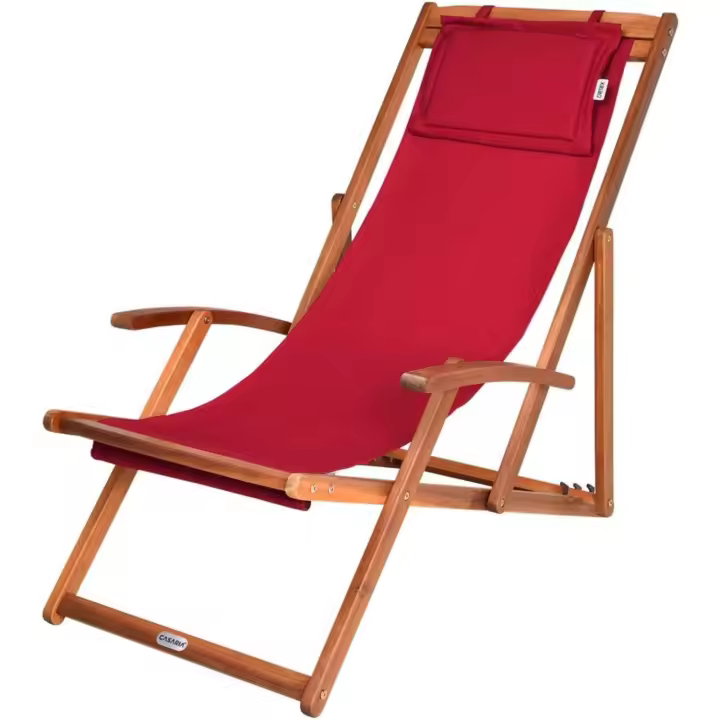 Plegable Madera de Acacia Carga 160KG Silla Jardín Playa Transpirable Ajustable Rojo - 1