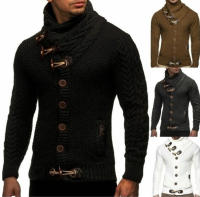 Suéter de punto tipo cárdigan de un solo pecho con cuello alto para hombre, para otoño e invierno - details 1