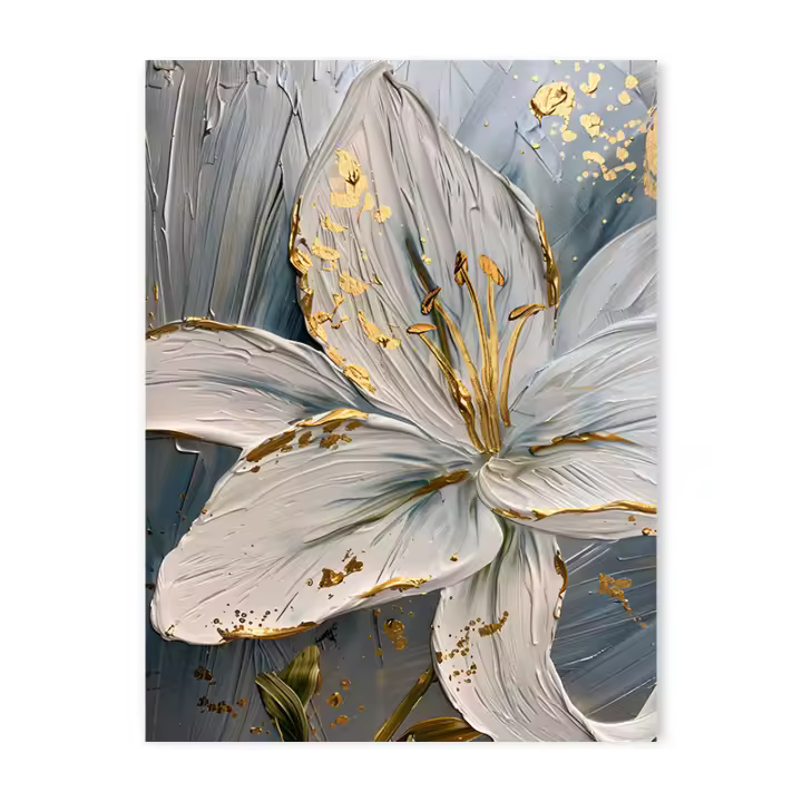 Póster de flores blancas y doradas abstractas nórdicas, pintura en lienzo Floral Simple escandinava, arte de pared de salón moderno, decoración del hogar - 1