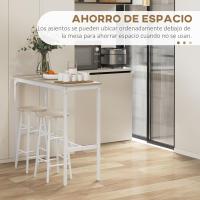 Conjunto de Mesa Alta de Bar Con 2 Taburetes para Cocina y Comedor - Marco de Acero Estilo Industrial - Natural y Blanco - details 3