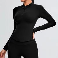 Ropa deportiva de moda para mujer, Top de Yoga con cremallera y manga larga con cuello alto y manga larga - details 1