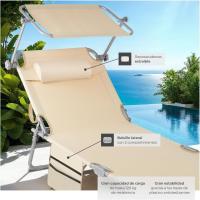 Tumbona Jardín Exterior de Acero, Tumbona Plegable con Reposacabezas, Parasol y Bolsillo Lateral, Tumbona Playa Reclinable 6 Posiciones, Tumbona Piscina Resistente a Intemperie - Gris - details 13