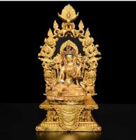 Pedestal de loto antiguo dorado de cobre, Guan Gong divino, altar del Dios de la riqueza, base de estatua de 7 pulgadas, nicho de Buda - details 8