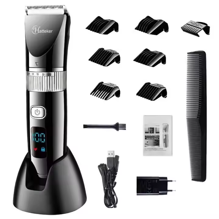 Cortapelos Profesional HATTEKER Cuchilla Cerámica Impermeable Pantalla LED Para Barba - 1
