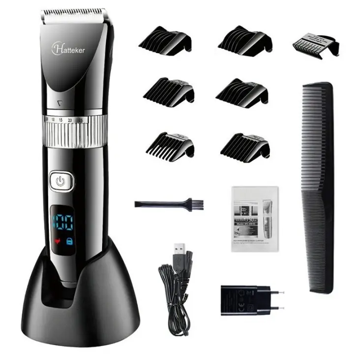 Cortapelos Profesional HATTEKER Cuchilla Cerámica Impermeable Pantalla LED Para Barba - 1