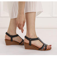 Sandalias romanas de cuña retro para mujer, verano 2025, nuevo estilo étnico, zapatos de viaje ligeros de una sola tira para mujer - details 7