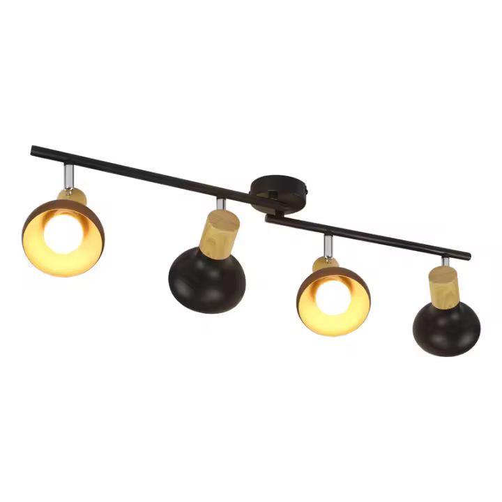 CBJKTX Foco de techo vintage E14 interior 350 °   Giratorio negro ajustable 350 °   Industrial 4 Llamas Redondas - 1