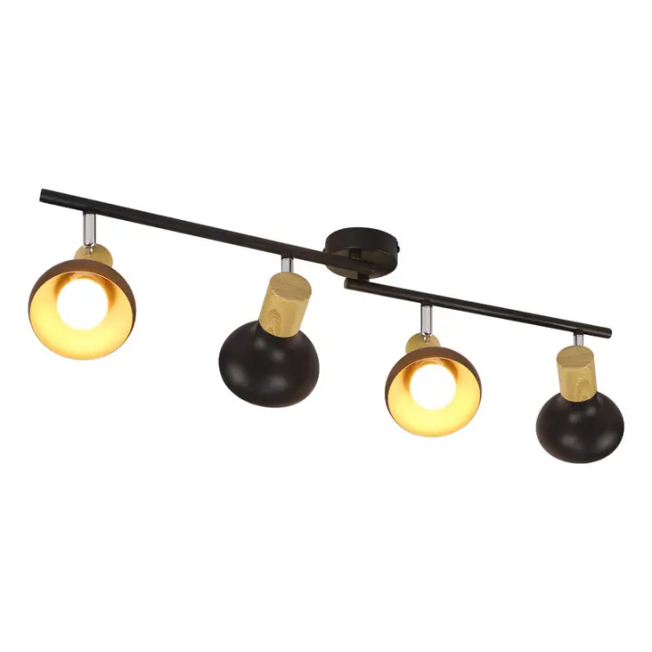 CBJKTX Foco de techo vintage E14 interior 350 °   Giratorio negro ajustable 350 °   Industrial 4 Llamas Redondas - 1
