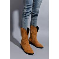 Botas de mujer de medio barril, botas cortas de tacón grueso con punta puntiaguda bordada, de moda, novedad - details 1
