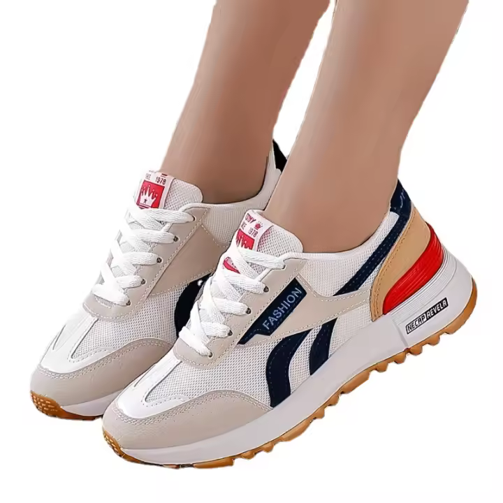 Zapatillas de deporte informales de bloque de color para mujer, zapatos antideslizantes resistentes al desgaste con punta redonda, versátiles para exteriores - 1