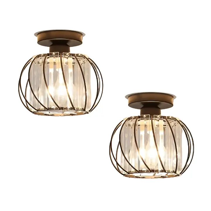 2PCS Lámparas Cristal de Techo Vintage, GOECO, 18x12 CM, Negro, Mini Plafones para Bombilla E27(No incluida) - 1