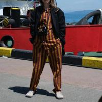 Conjunto de 2 piezas de blusa de manga para hombre y mujer, camisa y pantalones largos con estampado de rayas vintage, ropa de estar por casa - details 5