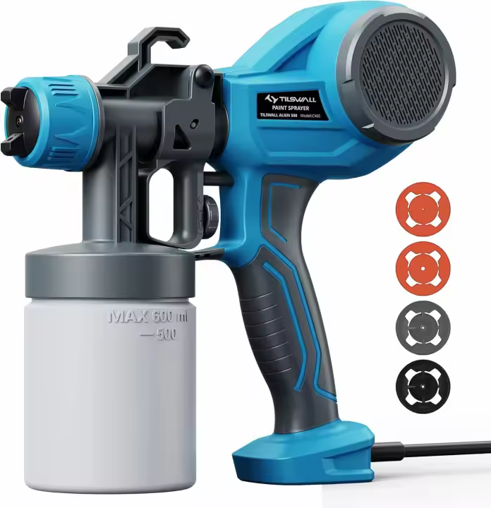 Pintador Eléctrico HVLP 4 Boquillas y 3 Patrones Ideal para Muebles, Paredes, Barricadas, Armarios, Bricolaje Azul - 1