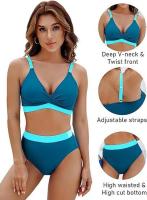 Traje de baño de dos piezas con bloques de color para mujer Bikini sexy con control de barriga y cintura - details 44