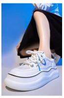 Zapatos deportivos de mujer de piel con suela gruesa y cordones, transpirables y cómodos para caminar. - details 1