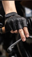 Guantes de cuero de medio dedo para hombre, equipo de protección, transpirables, para Motocross y motociclista - details 3