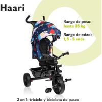 Haari Bicicleta 2 en 1 Menores hasta 25 kg 1,5-5 años Triciclo- Carrito Cesta espaciosa, Bolsa y portavasos Cinturones de 3 Puntos con Fundas Toldo Reposapiés Azul Oscuro - details 1
