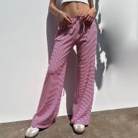 Pantalones femeninos a rayas pierna ancha cintura elástica pantalones de mujer tejidos bajos nuevos en tendencias 2025 ropa - details 11