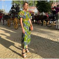 OUWU-Vestido midi con diseño sin espalda para mujer, elegante con estampado, cuello vuelto, mangas abullonadas, corte en A, novedad de verano 2024 - details 16