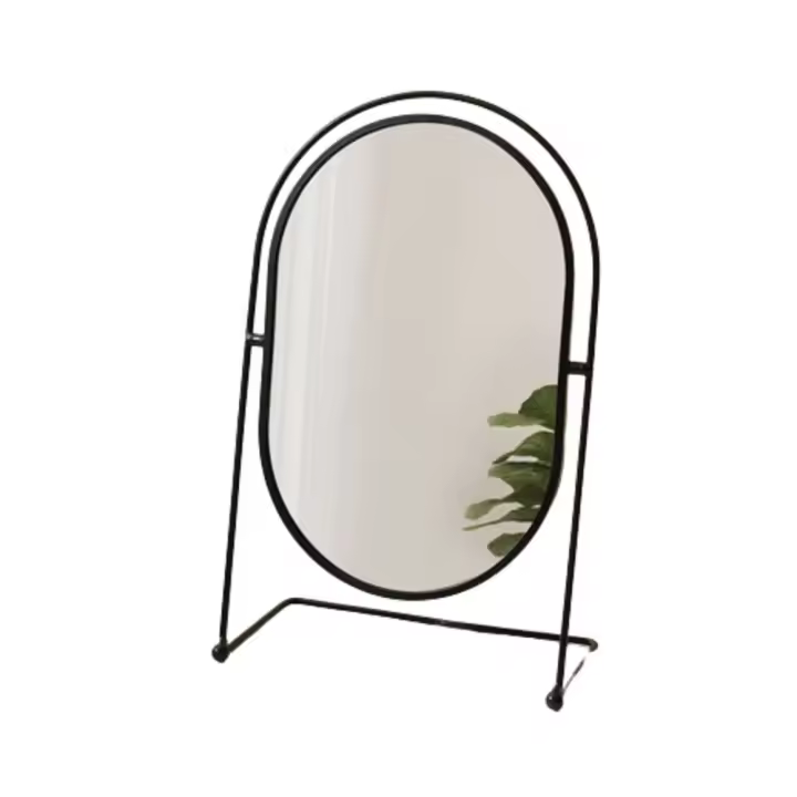 Espejo de maquillaje nórdico Iron Art 360 °   Espejo de tocador ovalado giratorio, decoración sin rincones muertos, soporte de escritorio, espejo para mujer - 1