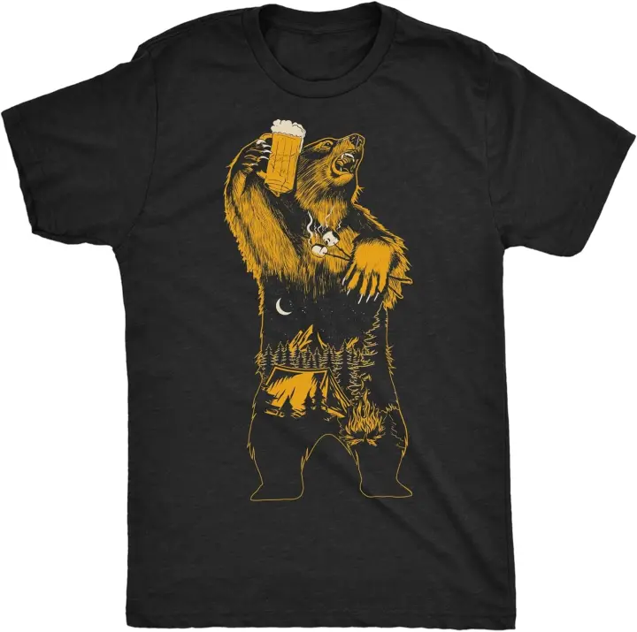 Camiseta de oso para hombre, camisa divertida para amantes de la naturaleza, fiesta de Camping, beber al aire libre - 1