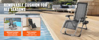 Silla SucceBuy Zero Gravity, negra. Ideal para interiores y exteriores. Ajustable con cojín, reposacabezas, reposapiés y portavasos. - details 1