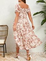 Vestido Retro Elegante para Mujer de Talla Grande Cuello Cuadrado, Pliegues en el Pecho, Alta Elasticidad, Estampado Floral - details 1