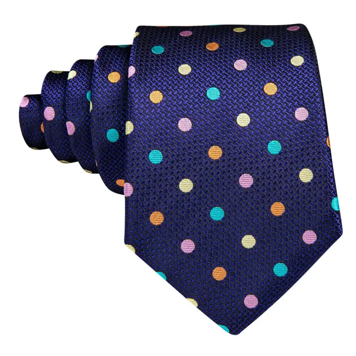 Conjunto De Corbata Y Pochette Para Hombre En Azul Con Puntos De Alta Calidad En Seda Y Poliéster Estilo Moda Para Negocios Y Fiestas Diseñador Barry.Wang - 1
