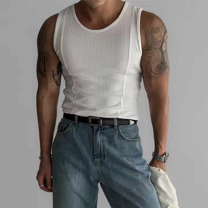 Camiseta sin mangas acanalada para hombre, ropa deportiva, chaleco de culturismo - 1