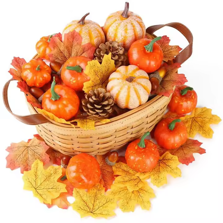 Calabaza de Simulación Dorada 50pcs Set de Mini Calabaza para Halloween y Accarño Decoración de Artículos Artificiales de Hoja de Planta - 1