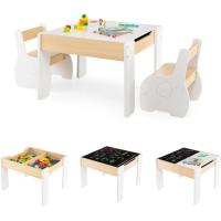 Juego de mesa y silla infantil 4 en 1, mesa infantil de madera con 2 sillas, manualidades, dibujo, lectura, mesa infantil con almacenamiento, pizarra desmontable para guardería (verde) - details 34