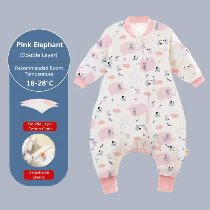 Saco de dormir de dibujos animados para bebés, saco de dormir grueso de dos patas con Mangas desmontables para niños y niñas, para Otoño e Invierno - 1