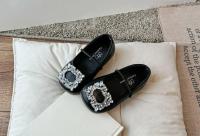 Zapatos de cuero con punta cuadrada para niñas, zapatillas de Ballet con diamantes de agua, suaves, estilo francés, novedad de verano, 2024 - details 8