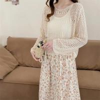 Top de malla transparente para mujer, jersey de manga larga con cuello redondo, Top de punto abierto de ganchillo, traje informal para cubrir primavera y verano - details 3