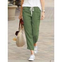 Pantalón elegante liso y sencillo para mujer, Pantalón recto recortado con cordón y cintura elástica, Pantalón informal de oficina para mujer - details 3