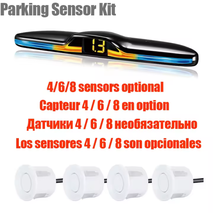 Kit de Sensor de estacionamiento de Radar múltiple, sistema de pantalla LED Parktronic, asistente de Detector de Monitor de respaldo, Sensor de Radar 4/6/8 - 1