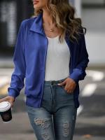 Chaqueta De Cuello Bandeo Para Mujer Con Cierre De Cremallera Y Estilo Deportivo Color Sólido Sudadera Suelta De Invierno - details 7