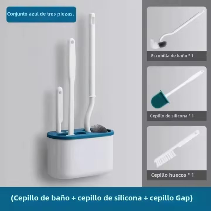 Juego de Cepillo de Inodoro de Pared 3 en 1 Limpieza Suave sin Perforación - 1
