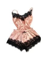 Pijama de seda de verano para mujer, lencería sexy, conjunto de top y pantalones cortos, pijama informal cómodo - details 4