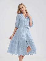 Marwin-Vestido de algodón con agujeros para mujer, Vestido informal de cintura alta con volantes y cuello en V, con volantes - details 12