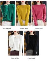 100% suéter de punto de lana Merino Otoño/Invierno 2024 nuevo jersey de cuello redondo para mujer Top hueco 11 colores abrigo versátil NJR1107 - details 8