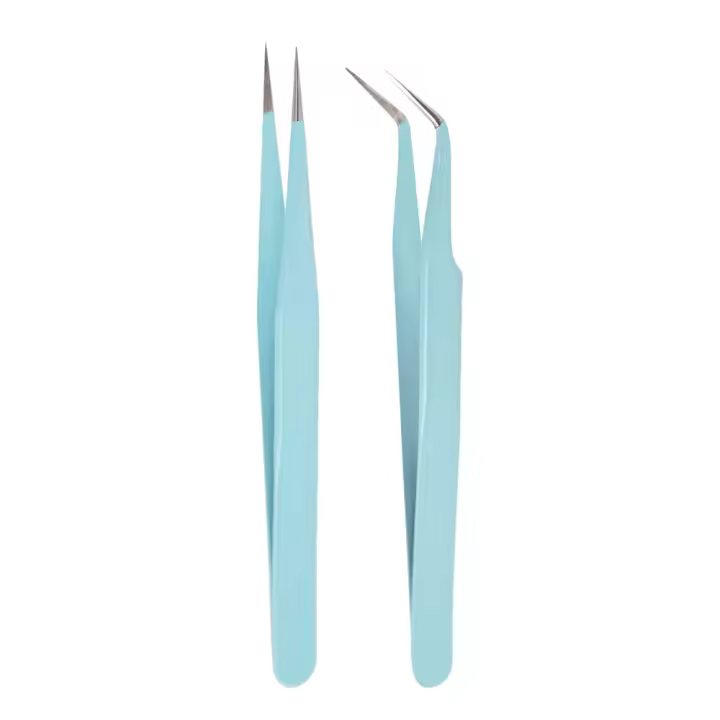 KADS Pinzas rectas y curvadas de acero inoxidable, 2 piezas, herramientas para manicura, diamantes de imitación, lentejuelas - 1