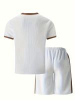 Conjunto Casual de Verano para Hombres Camiseta de Manga Corta con Patrón de Abyes y Pantalones Cortos con Cordón Light Brown y Blanco Perfecto Regalo para Él - details 7