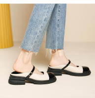 Zapatos Mary Jane con bloques de color, diseño de nicho de boca poco profunda, puntera vacía, pantuflas de tacón grueso - details 11